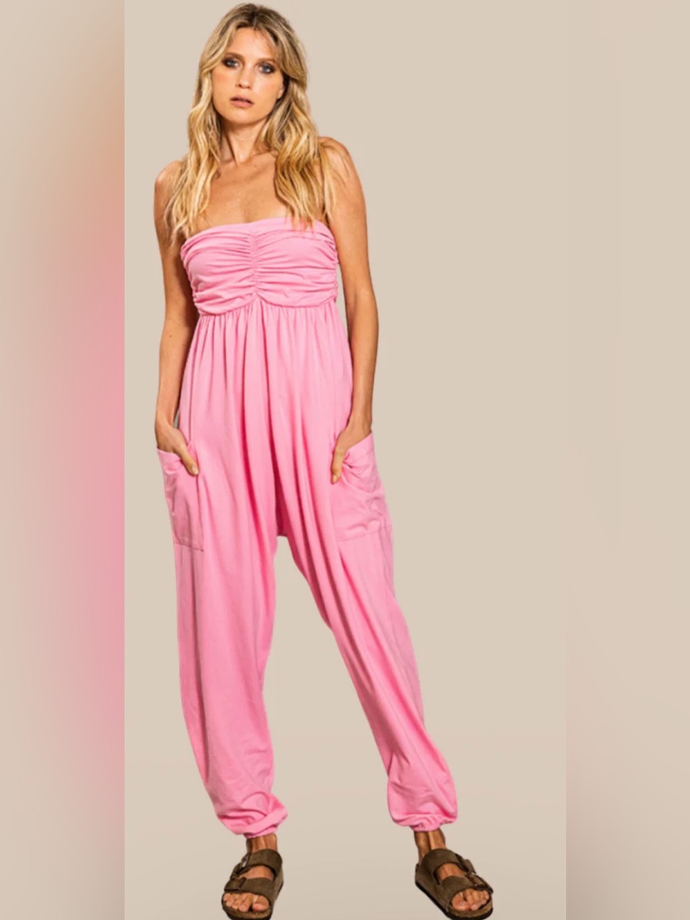 BUCKET LIST Pink Harem Drop Crotch Jumpsuit Sleeveless Size Medium